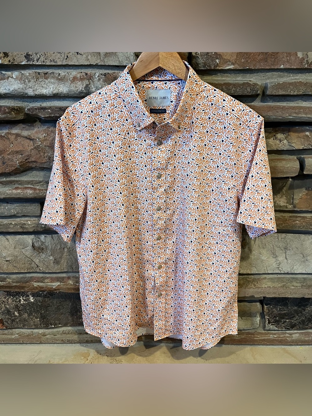 Henri James Short-Sleeve Orange Patterned Button-Up Shirt
